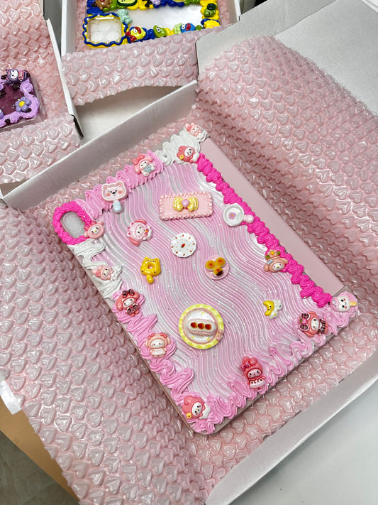 Custom Cream Glue iPad Case ✨ Handmade Cute Tablet Cover